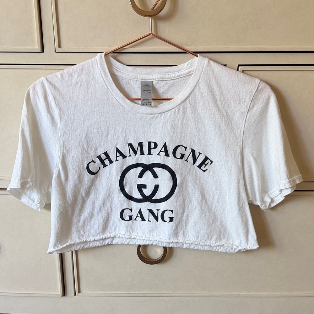 White Cropped Graphic Tee - Champagne Gang